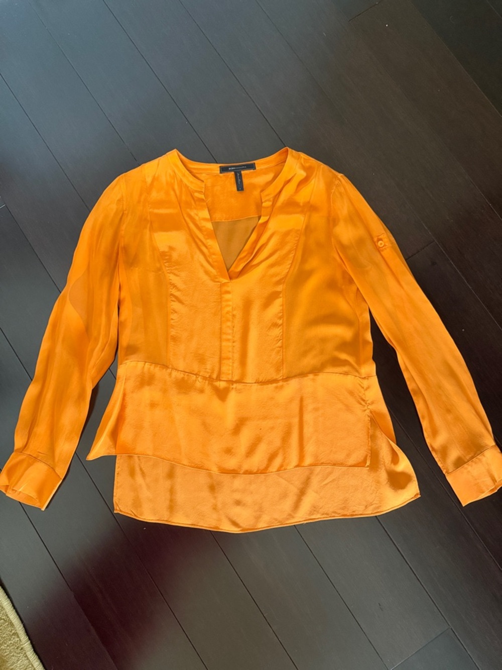 BCBGMaxAzria Orange V-Neck Layered Hem Blouse